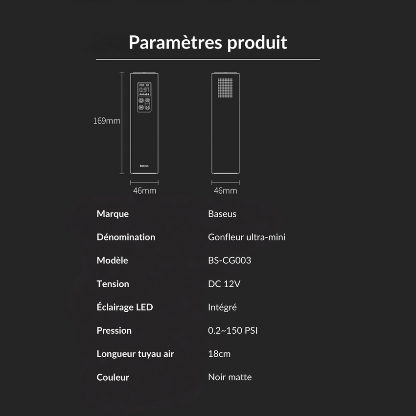 Gonfleur pneu filaire 12 V puissant