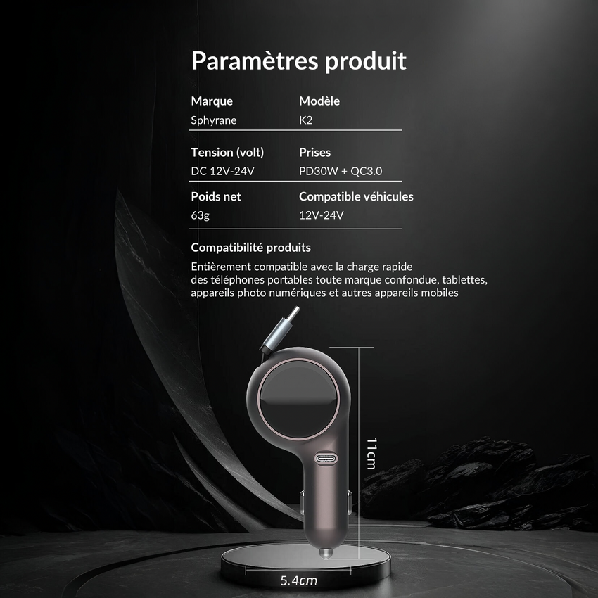 60W dual‑port car charger