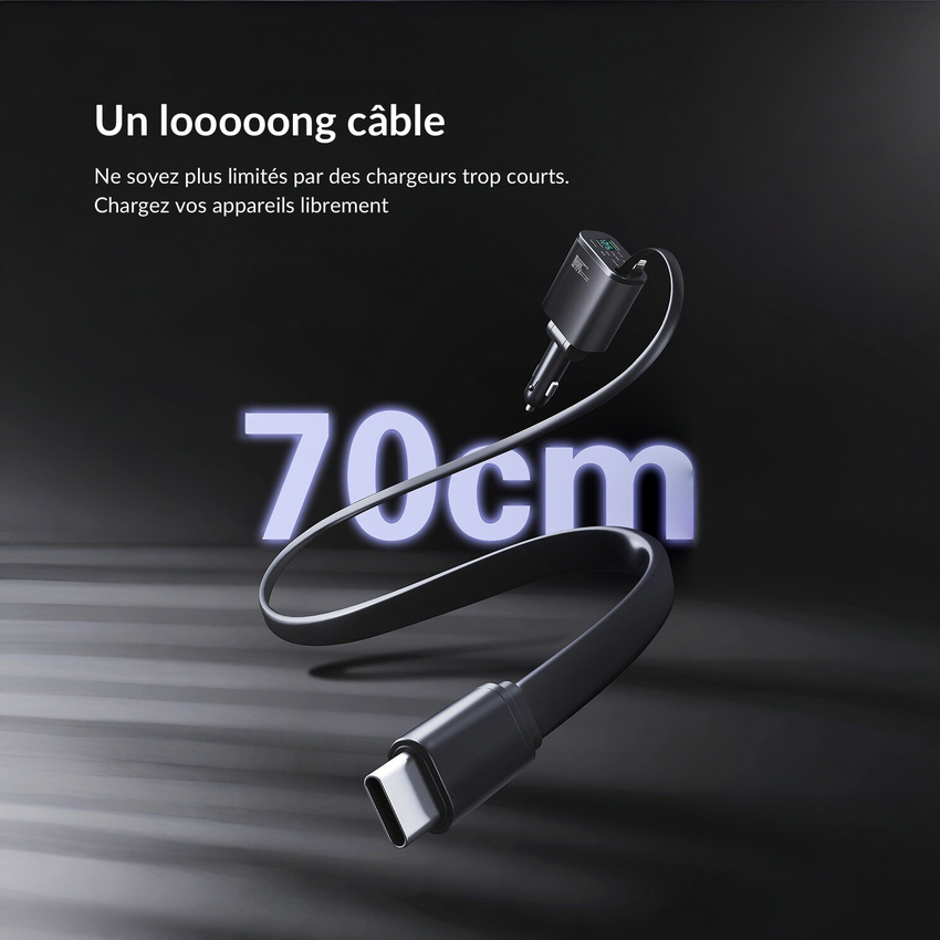 Chargeur voiture double port USB‑C PD 45 W + USB‑A QC 18–30 W