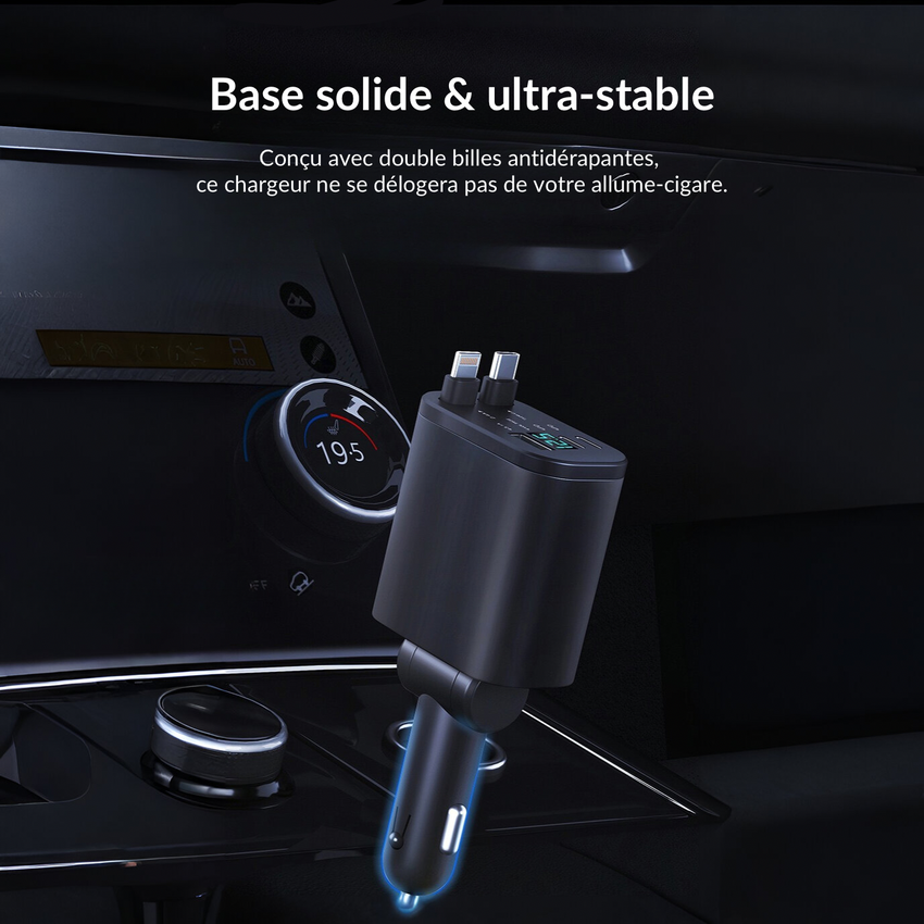 Chargeur voiture double port USB‑C PD 45 W + USB‑A QC 18–30 W